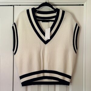 Mango Navy and White V-Neck Sweater Vest
